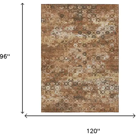 Orange And Rust Floral Medallion Washable Indoor Outdoor Area Rug Photo 5