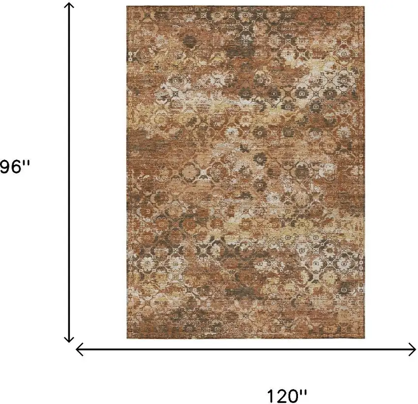 Orange And Rust Floral Medallion Washable Indoor Outdoor Area Rug Photo 5