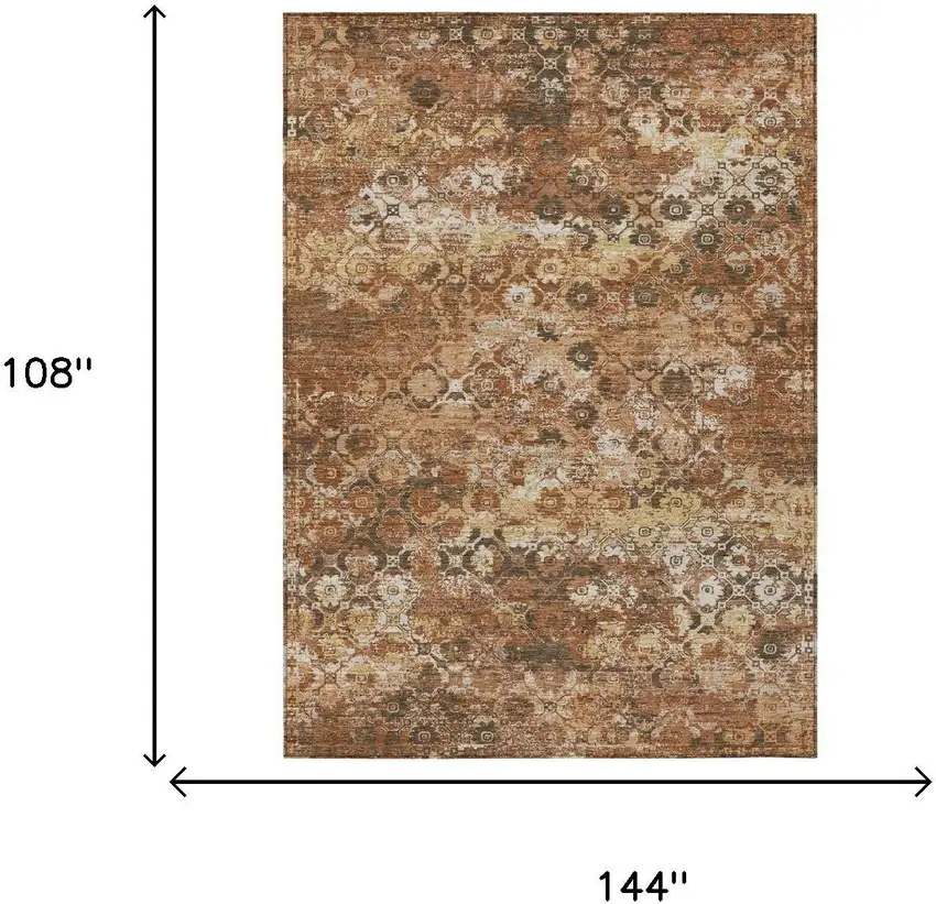 Orange And Rust Floral Medallion Washable Indoor Outdoor Area Rug Photo 5