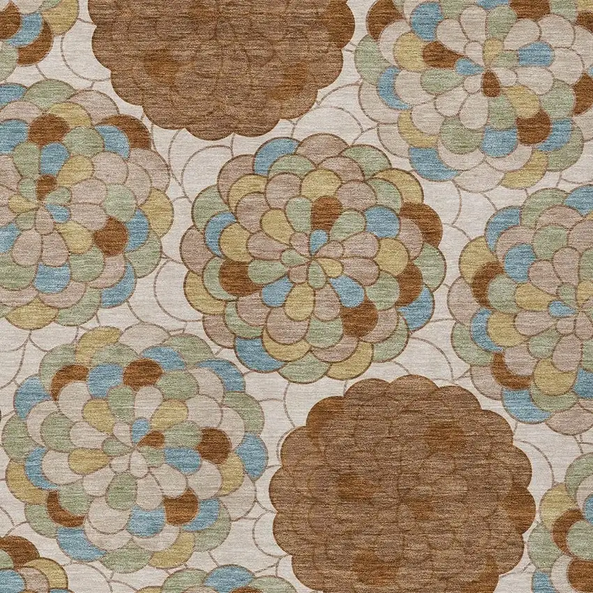Orange And Rust Floral Washable Indoor Outdoor Area Rug Photo 2