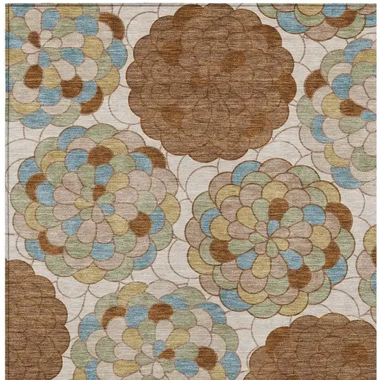 Orange And Rust Floral Washable Indoor Outdoor Area Rug Photo 2