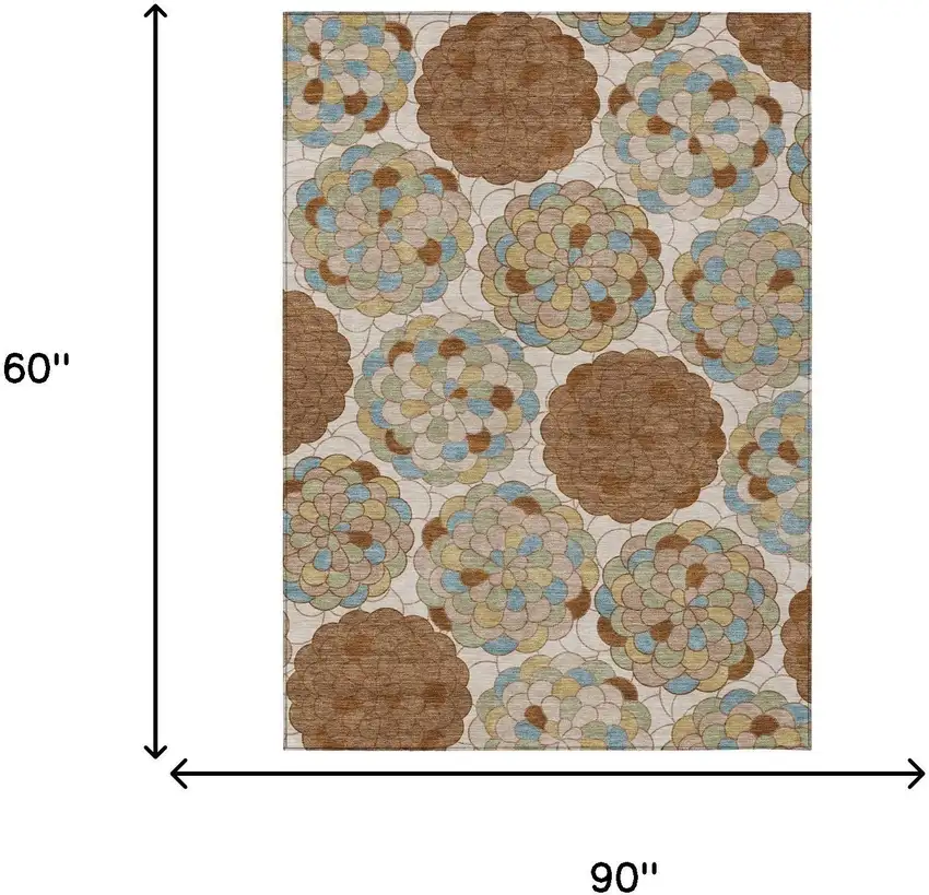 Orange And Rust Floral Washable Indoor Outdoor Area Rug Photo 6