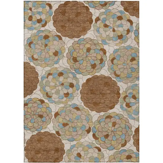 Orange And Rust Floral Washable Indoor Outdoor Area Rug Photo 1