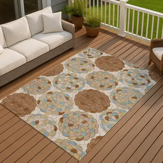Orange And Rust Floral Washable Indoor Outdoor Area Rug Photo 7