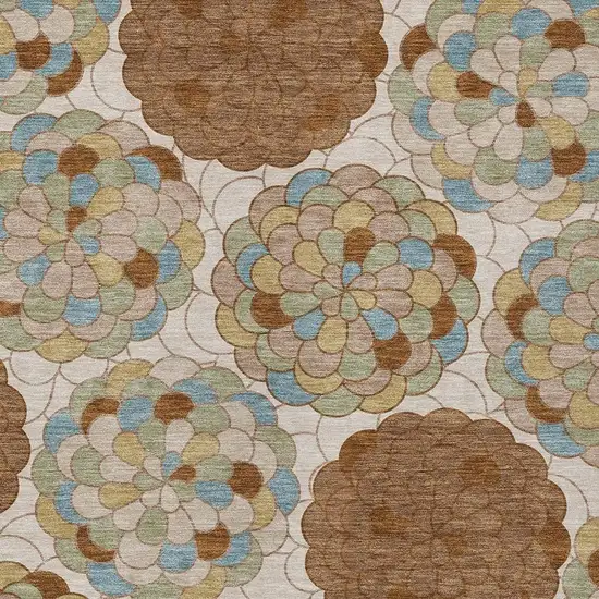 Orange And Rust Floral Washable Indoor Outdoor Area Rug Photo 2