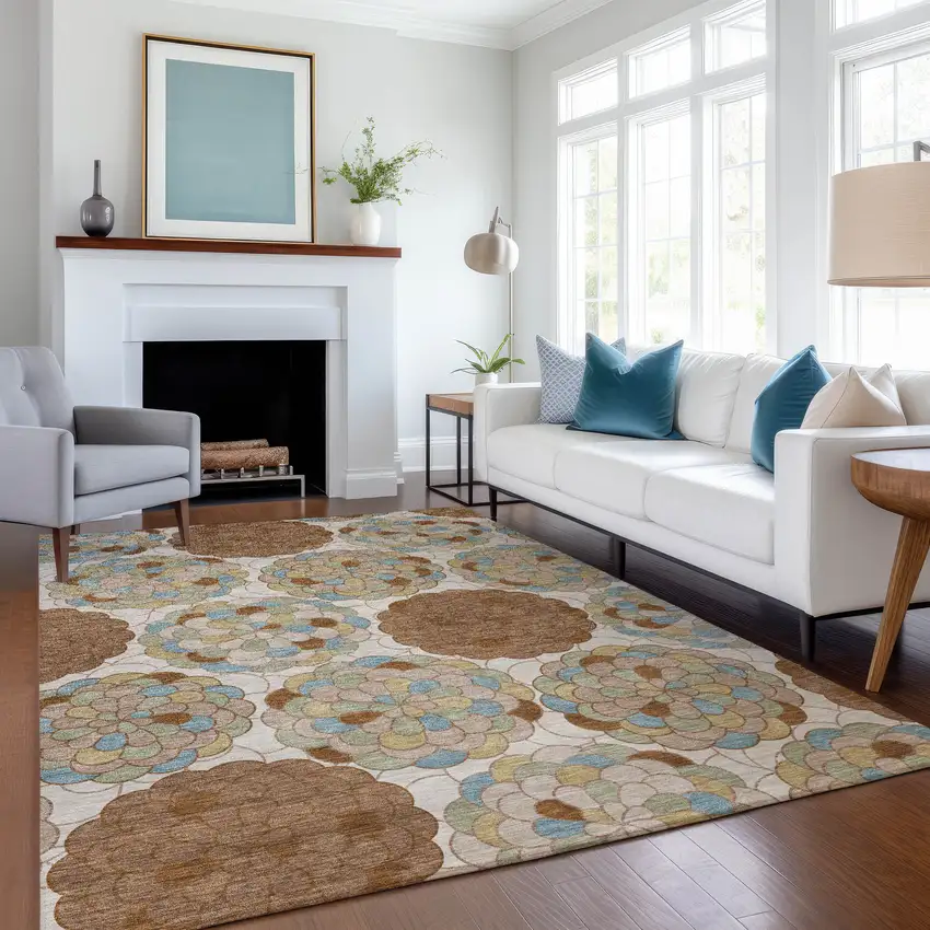 Orange And Rust Floral Washable Indoor Outdoor Area Rug Photo 6