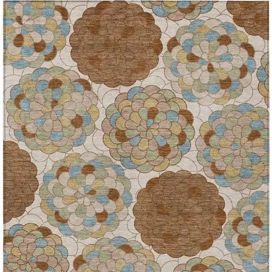 Orange And Rust Floral Washable Indoor Outdoor Area Rug Photo 3