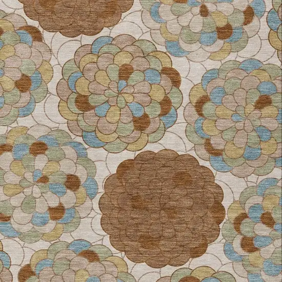 Orange And Rust Floral Washable Indoor Outdoor Area Rug Photo 2