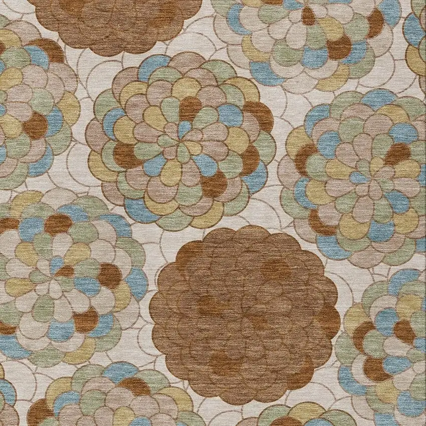 Orange And Rust Floral Washable Indoor Outdoor Area Rug Photo 2