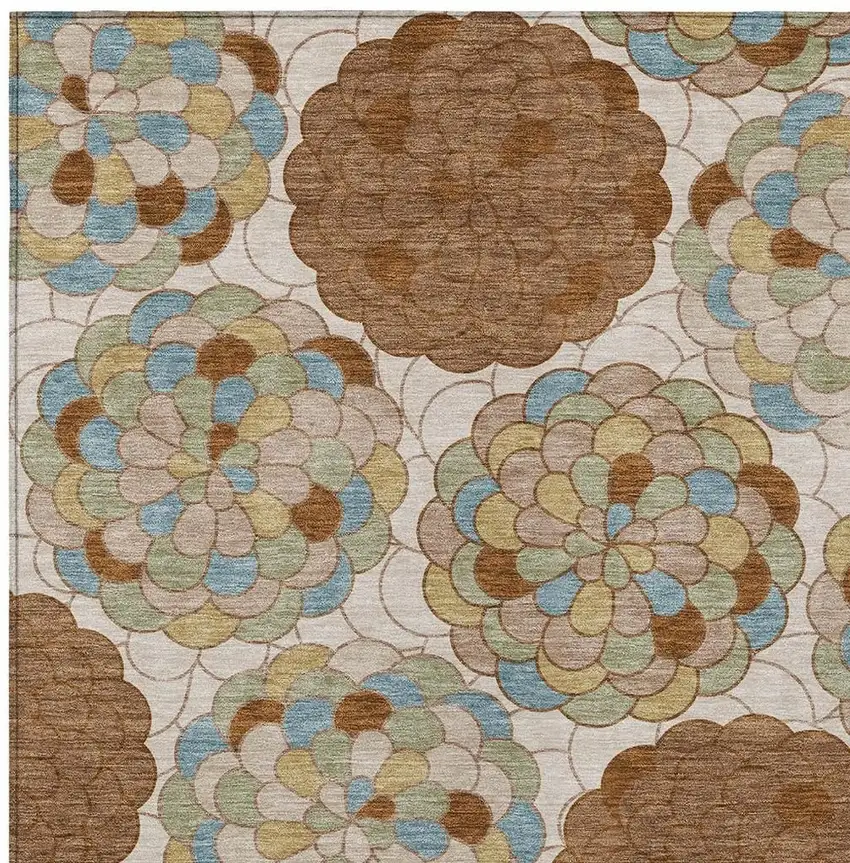 Orange And Rust Floral Washable Indoor Outdoor Area Rug Photo 2