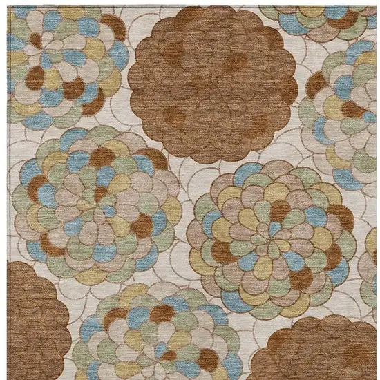 Orange And Rust Floral Washable Indoor Outdoor Area Rug Photo 2