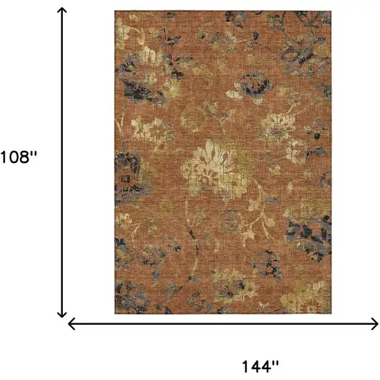 Orange And Rust Floral Washable Indoor Outdoor Area Rug Photo 6