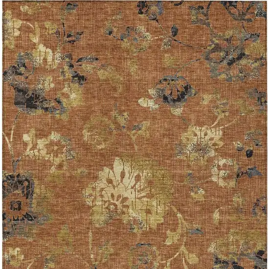 Orange And Rust Floral Washable Indoor Outdoor Area Rug Photo 3