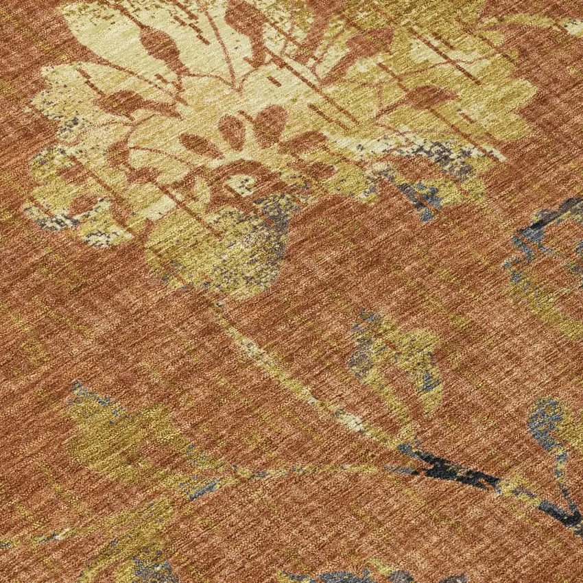 Orange And Rust Floral Washable Indoor Outdoor Area Rug Photo 5