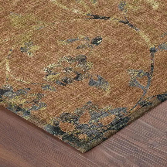 Orange And Rust Floral Washable Indoor Outdoor Area Rug Photo 4