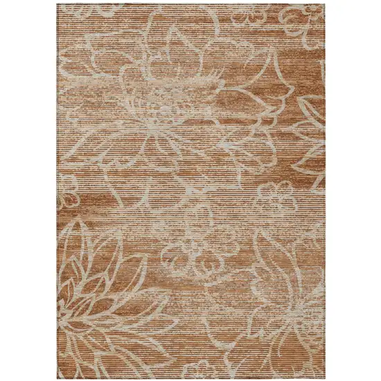 Orange And Rust Floral Washable Indoor Outdoor Area Rug Photo 2