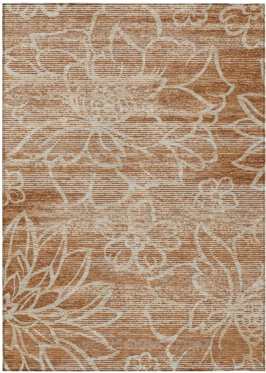 Orange And Rust Floral Washable Indoor Outdoor Area Rug Photo 2