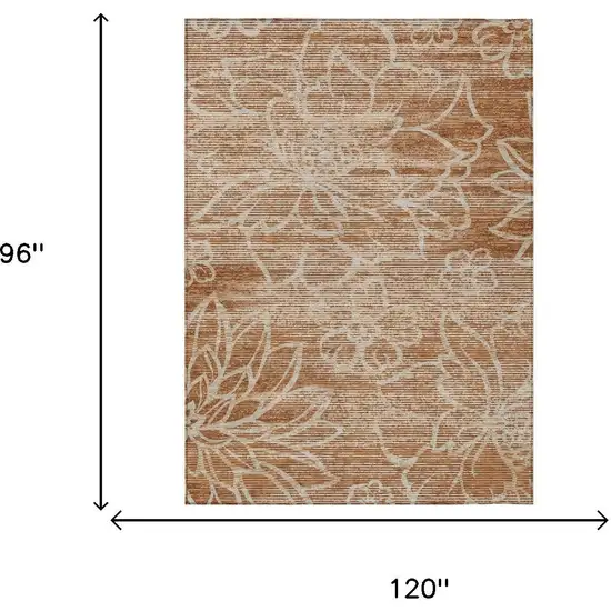 Orange And Rust Floral Washable Indoor Outdoor Area Rug Photo 5