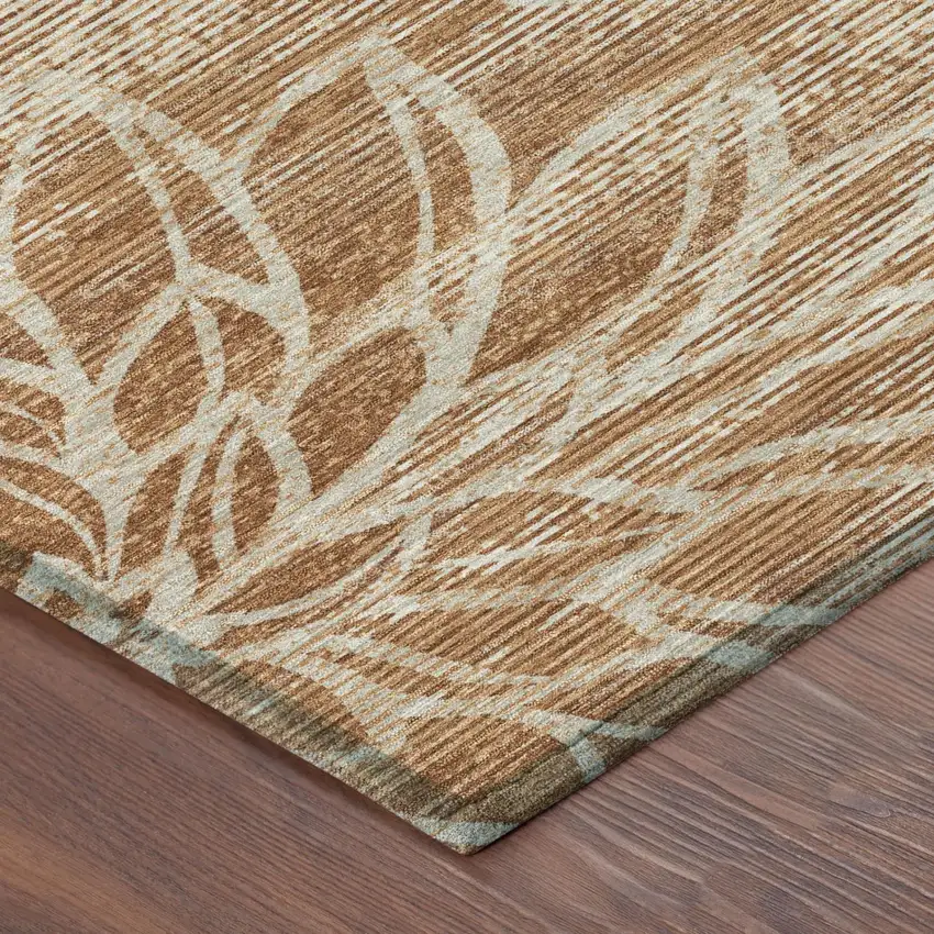 Orange And Rust Floral Washable Indoor Outdoor Area Rug Photo 3
