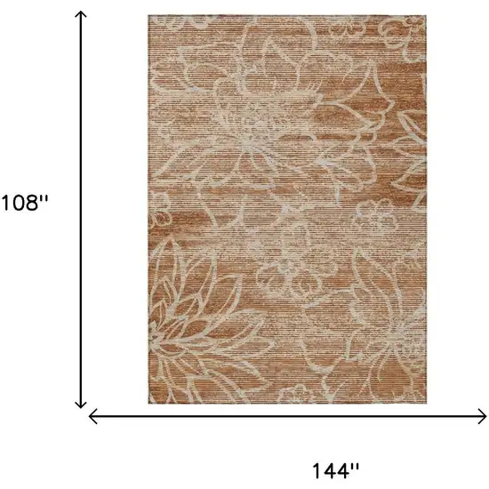 Orange And Rust Floral Washable Indoor Outdoor Area Rug Photo 5