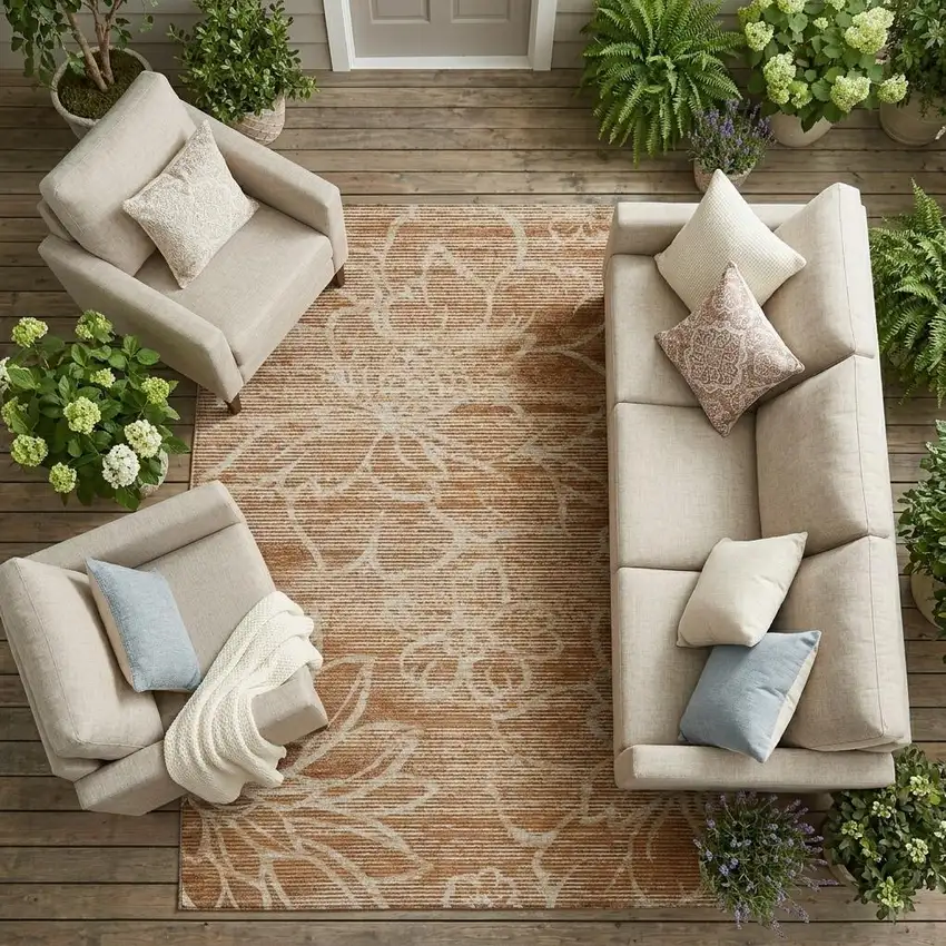Orange And Rust Floral Washable Indoor Outdoor Area Rug Photo 1