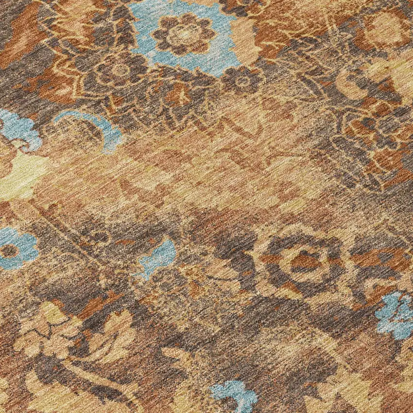 Orange And Rust Floral Washable Indoor Outdoor Area Rug Photo 4