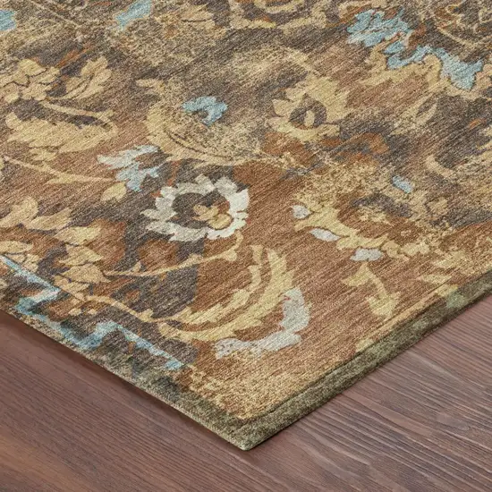 Orange And Rust Floral Washable Indoor Outdoor Area Rug Photo 3