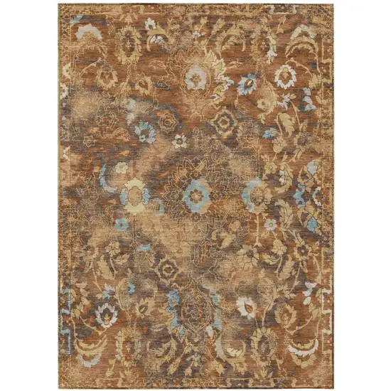 Orange And Rust Floral Washable Indoor Outdoor Area Rug Photo 2