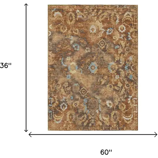 Orange And Rust Floral Washable Indoor Outdoor Area Rug Photo 5