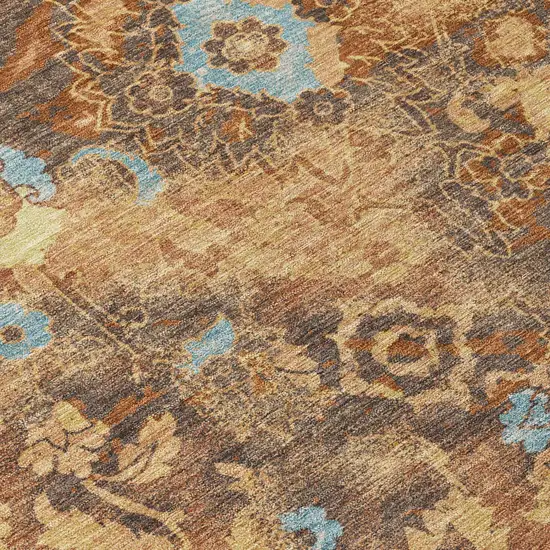 Orange And Rust Floral Washable Indoor Outdoor Area Rug Photo 4