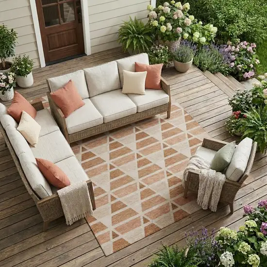 Orange And Rust Geometric Washable Indoor Outdoor Area Rug Photo 1