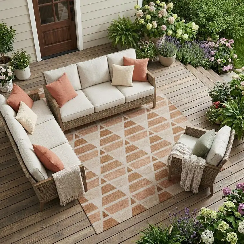 Orange And Rust Geometric Washable Indoor Outdoor Area Rug Photo 1