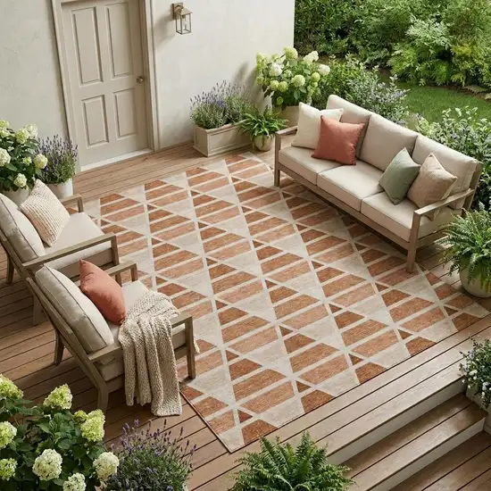 Orange And Rust Geometric Washable Indoor Outdoor Area Rug Photo 1