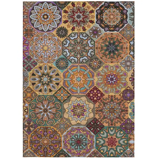 Orange And Rust Patchwork Washable Indoor Outdoor Area Rug Photo 4