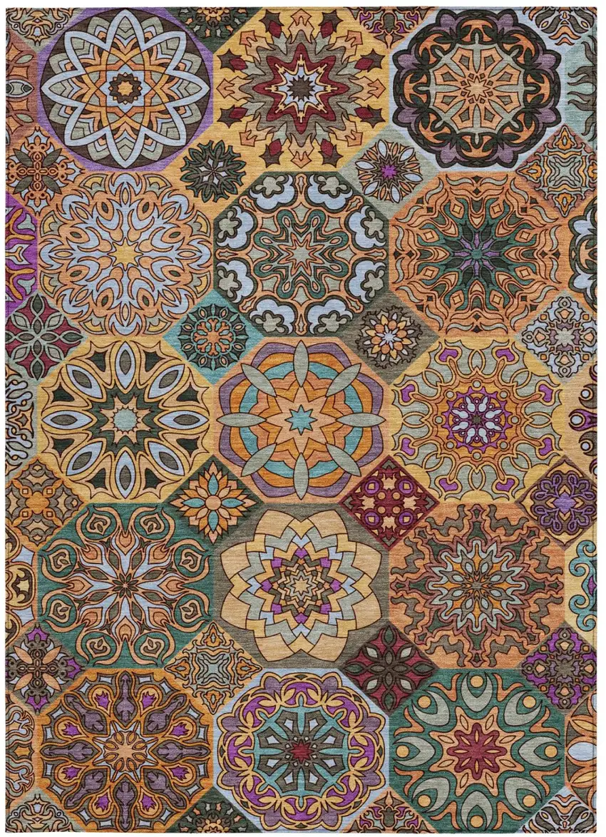 Orange And Rust Patchwork Washable Indoor Outdoor Area Rug Photo 4