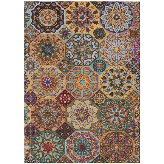 Orange And Rust Patchwork Washable Indoor Outdoor Area Rug Photo 2