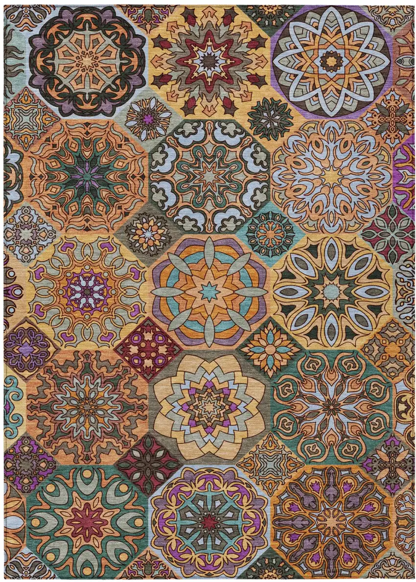 Orange And Rust Patchwork Washable Indoor Outdoor Area Rug Photo 2