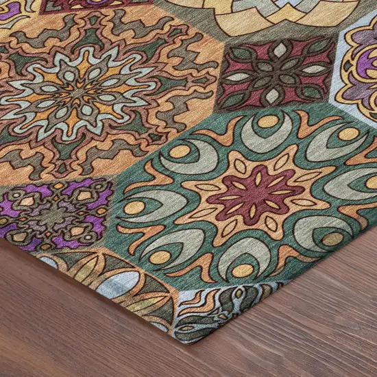 Orange And Rust Patchwork Washable Indoor Outdoor Area Rug Photo 5