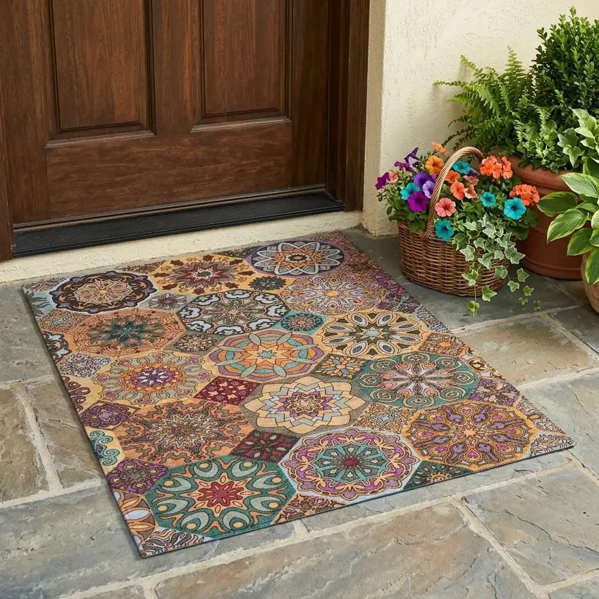 Orange And Rust Patchwork Washable Indoor Outdoor Area Rug Photo 1