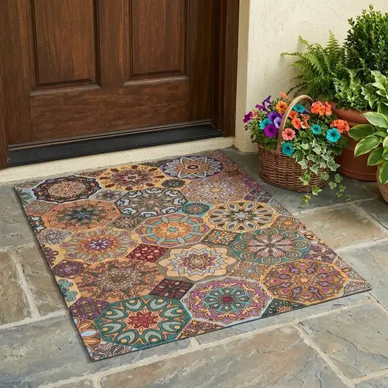 Orange And Rust Patchwork Washable Indoor Outdoor Area Rug Photo 1