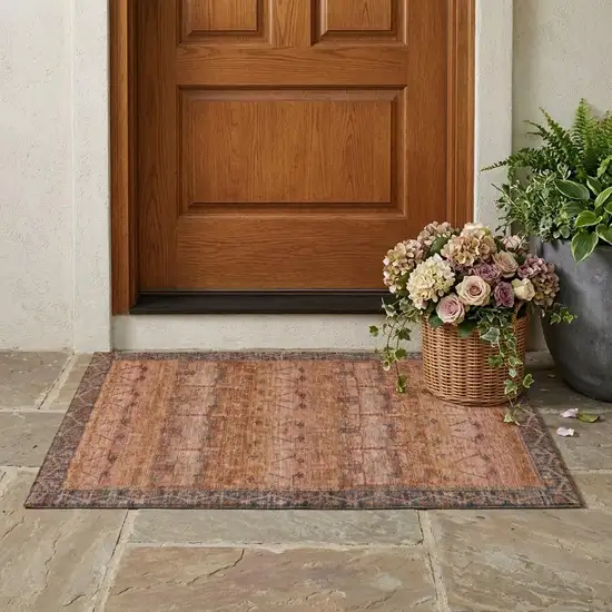 Orange And Rust Tribal Washable Indoor Outdoor Area Rug Photo 1
