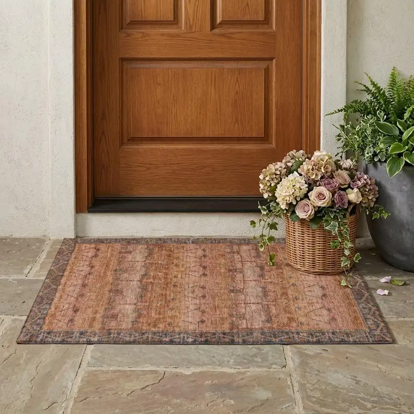 Orange And Rust Tribal Washable Indoor Outdoor Area Rug Photo 1