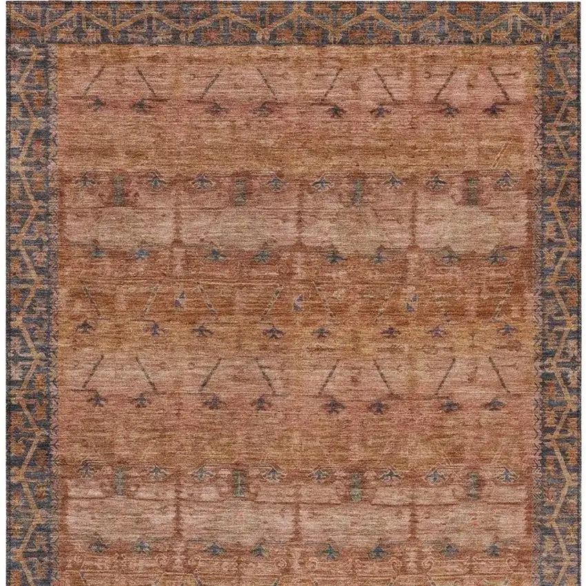 Orange And Rust Tribal Washable Indoor Outdoor Area Rug Photo 3