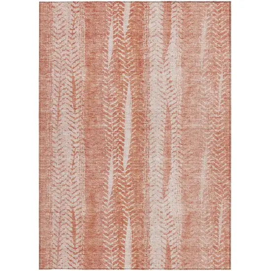 Orange And Salmon Botanical Leaves Washable Indoor Outdoor Area Rug Photo 7