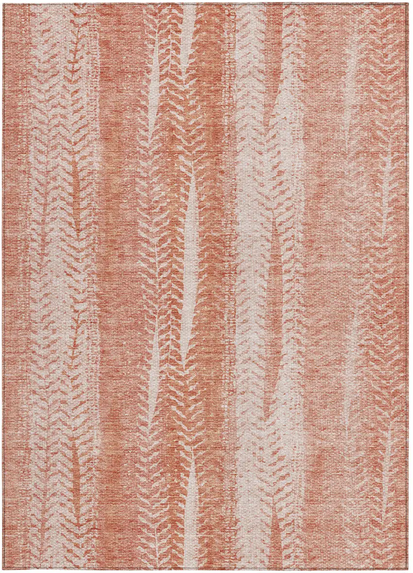 Orange And Salmon Botanical Leaves Washable Indoor Outdoor Area Rug Photo 7