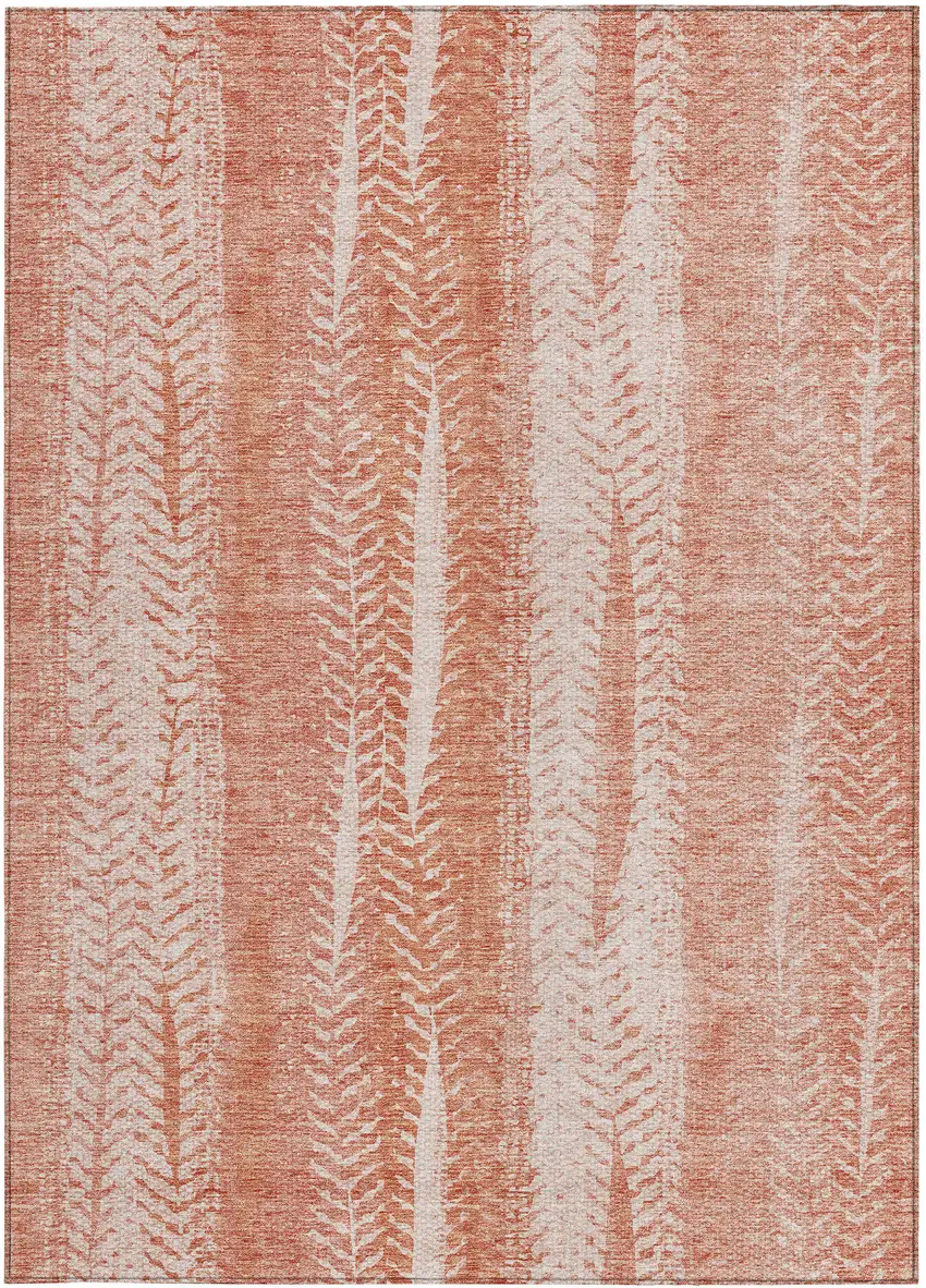 Orange And Salmon Botanical Leaves Washable Indoor Outdoor Area Rug Photo 7