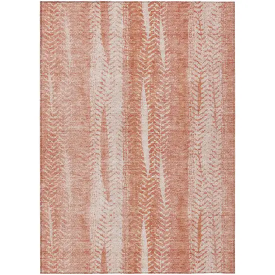 Orange And Salmon Botanical Leaves Washable Indoor Outdoor Area Rug Photo 2