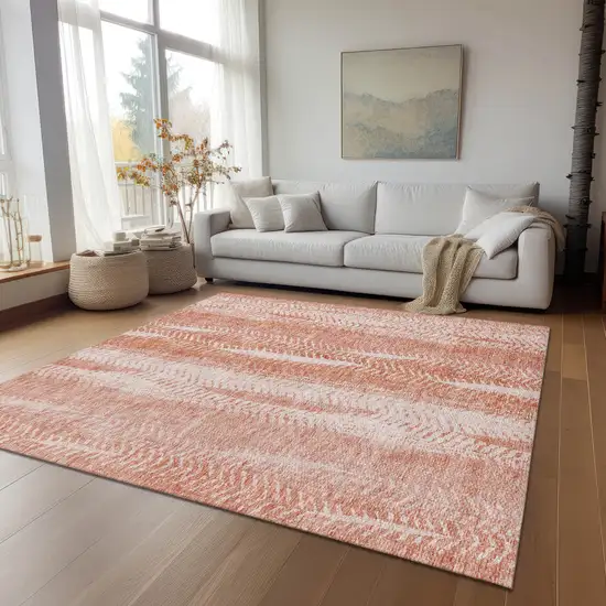 Orange And Salmon Botanical Leaves Washable Indoor Outdoor Area Rug Photo 9