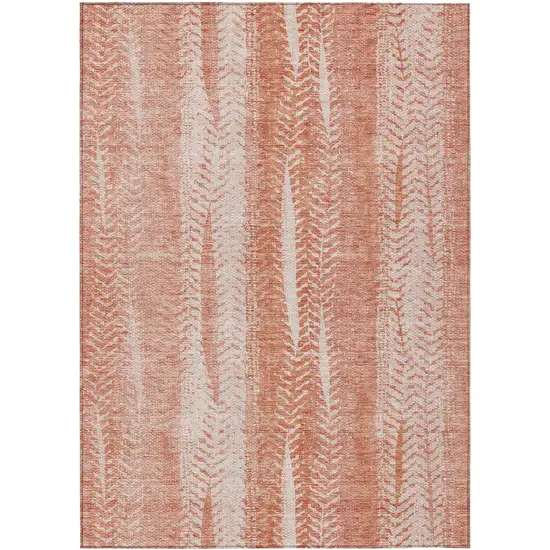 Orange And Salmon Botanical Leaves Washable Indoor Outdoor Area Rug Photo 2