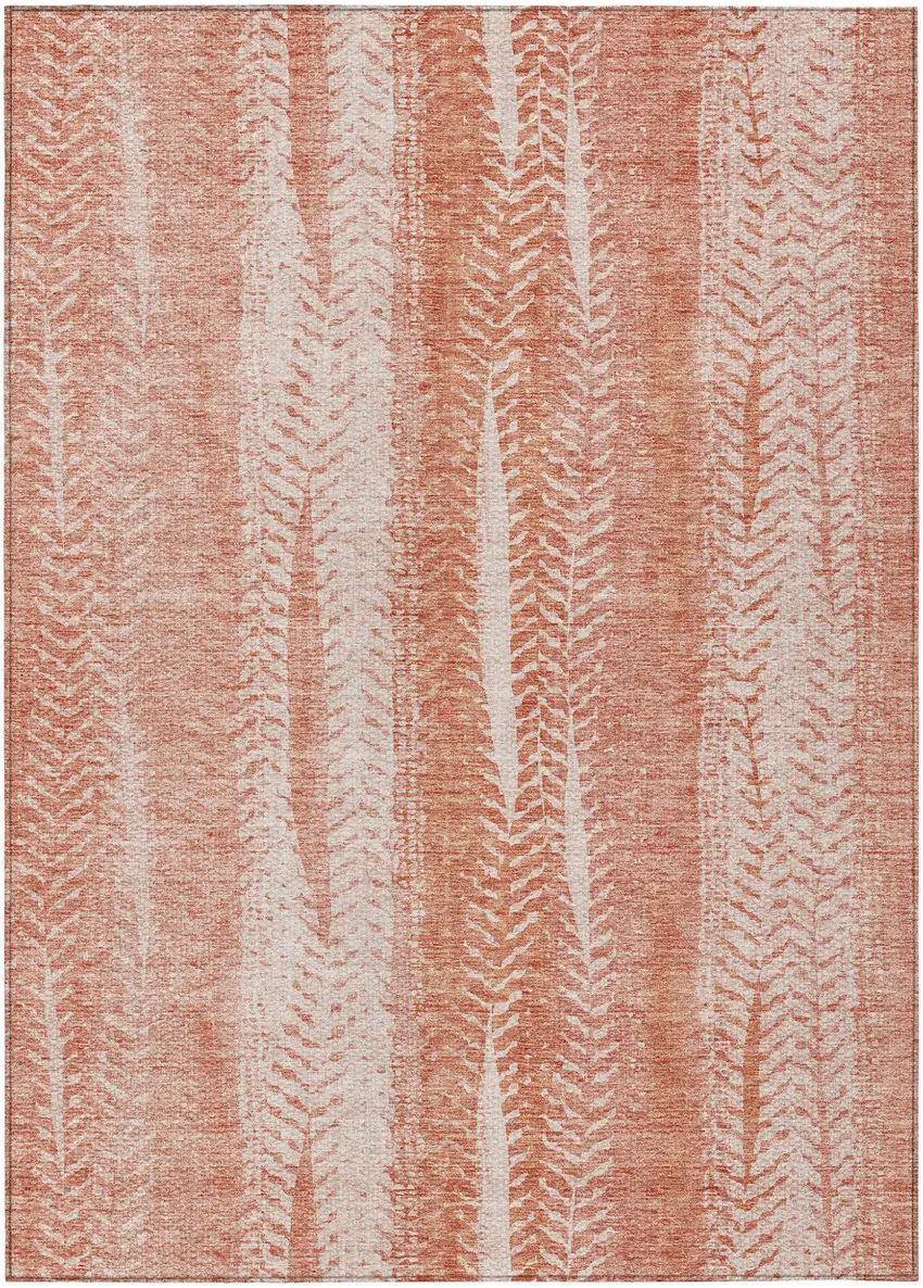 Orange And Salmon Botanical Leaves Washable Indoor Outdoor Area Rug Photo 2